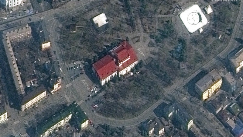 Satellite photo shows word 'children' in front of now-destroyed Ukrainian theater