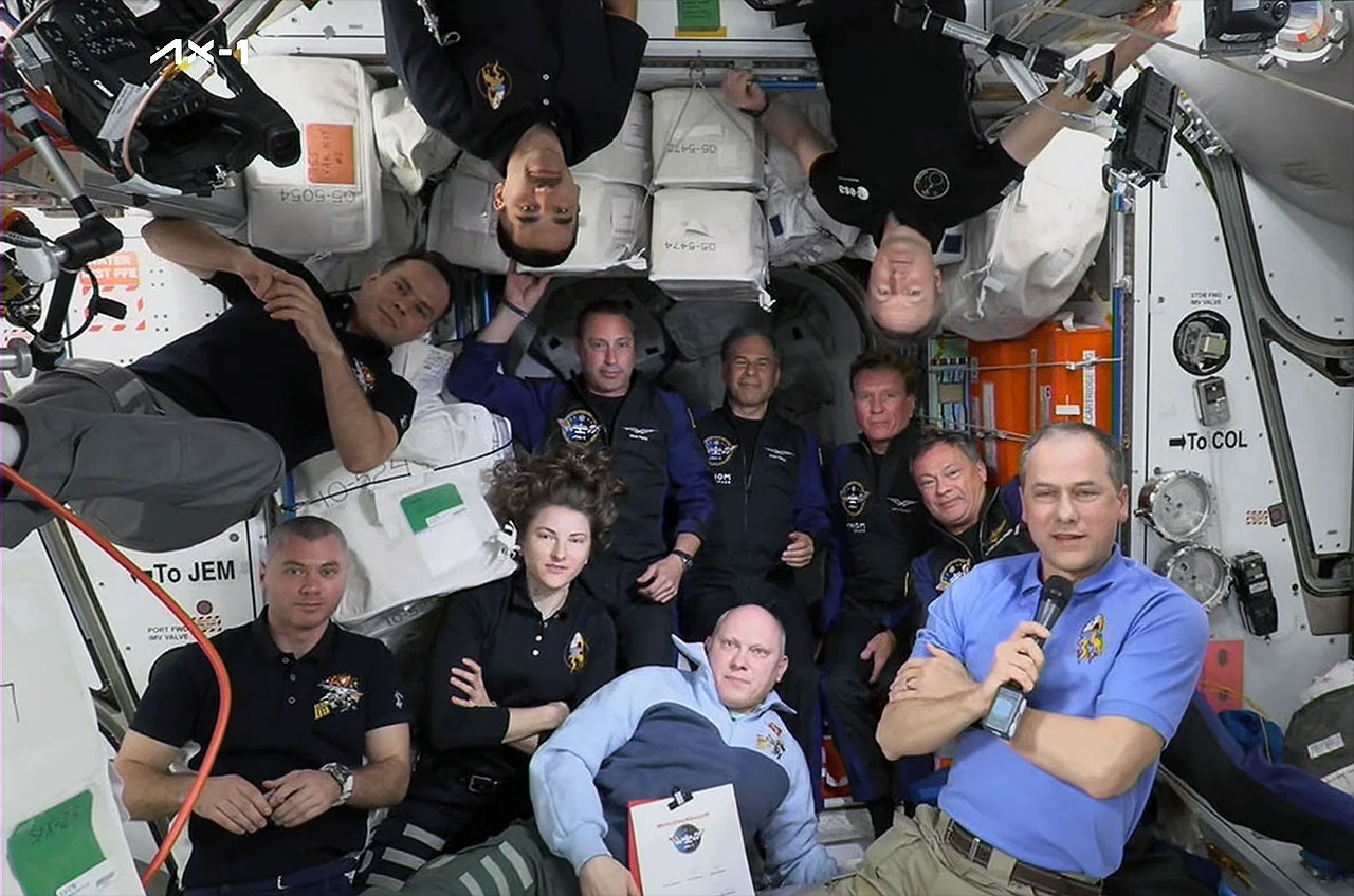 Ax-1, the first private crew to space station, welcomed aboard with astronaut pins