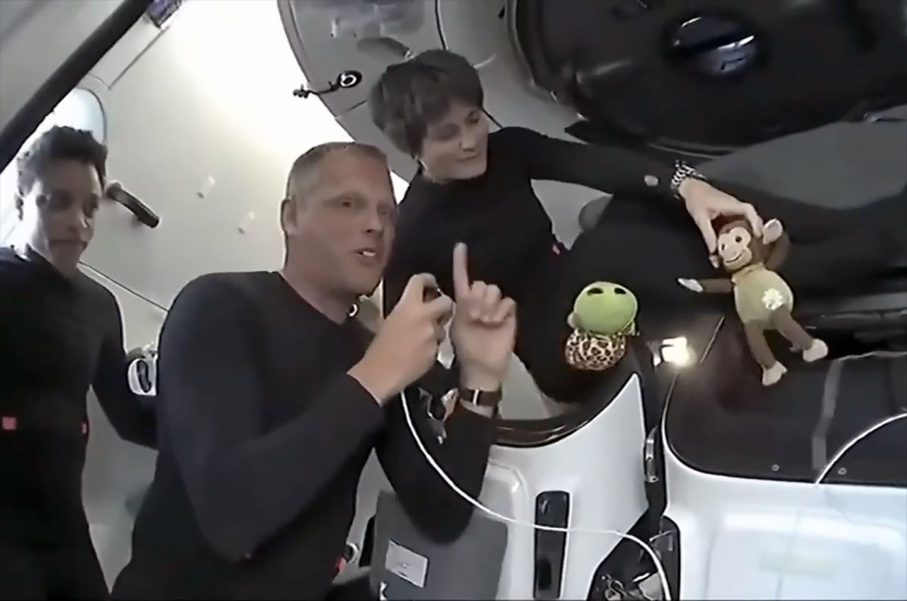 SpaceX Crew-4 astronauts fly plush turtle and monkey as zero-g indicators