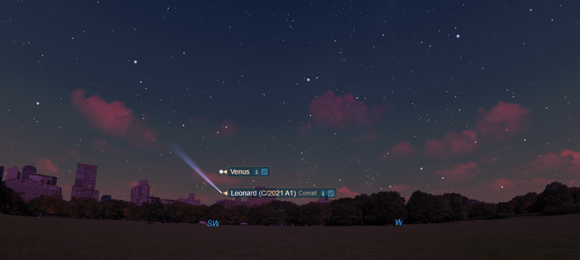 See the bright Comet Leonard near Venus in the night sky tonight!