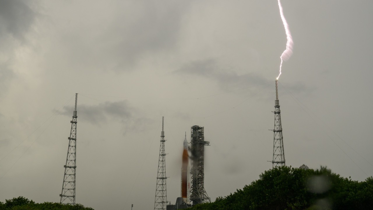 These NASA photos of lightning strikes at the Artemis 1 moon rocket launch pad are amazing