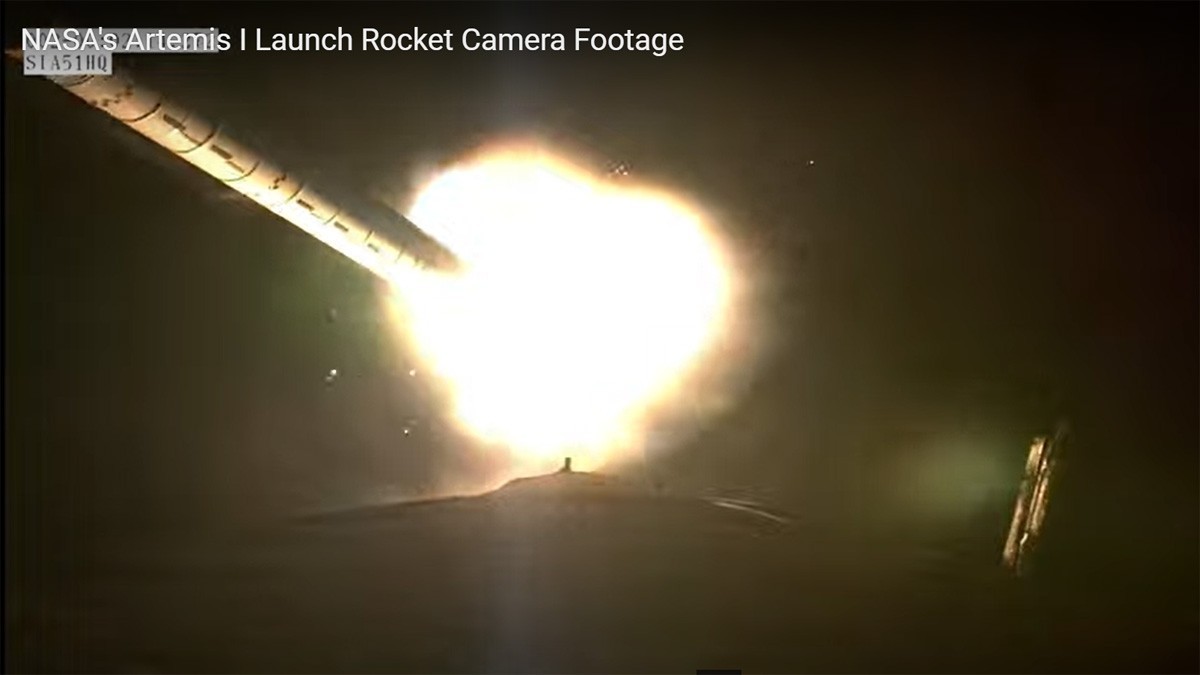 Watch fiery separation of NASA's moon rocket boosters