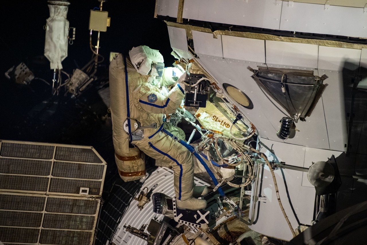 Watch two Russian cosmonauts take a spacewalk outside the International Space Station today