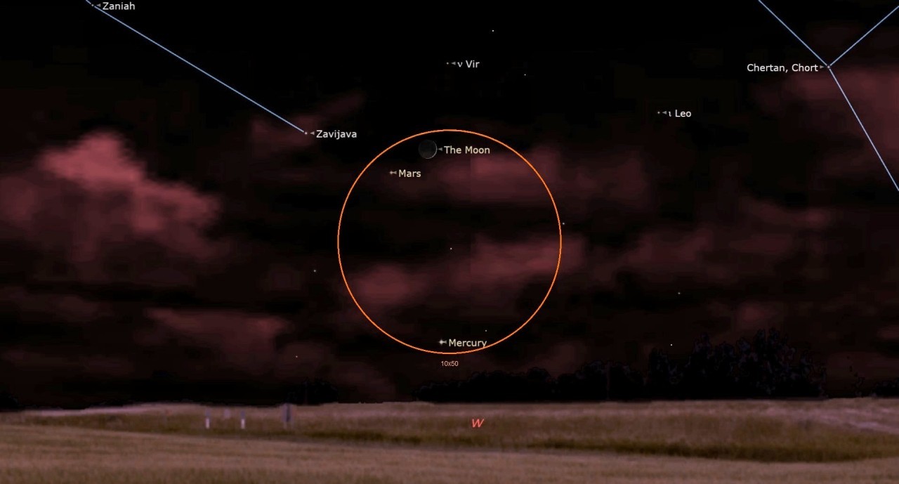 See the moon and Mars enjoy the sunset together tonight