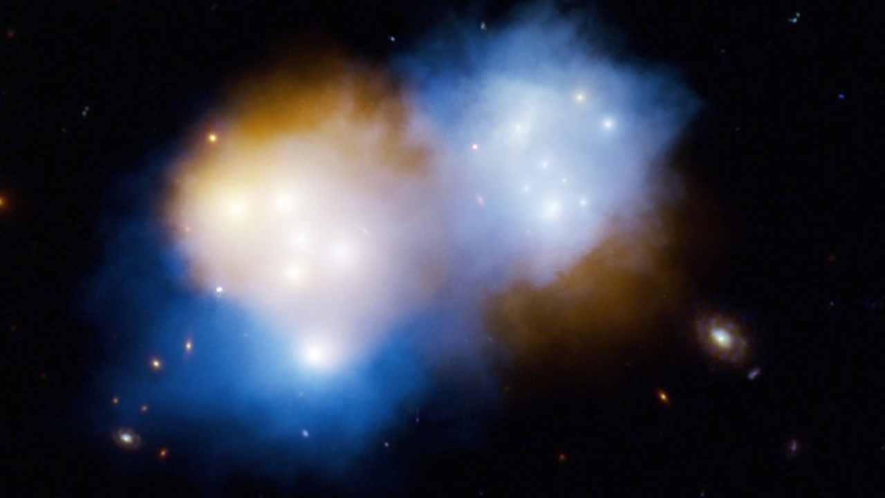 Dark matter ghosts its way through powerful (and messy) collision of galaxy clusters