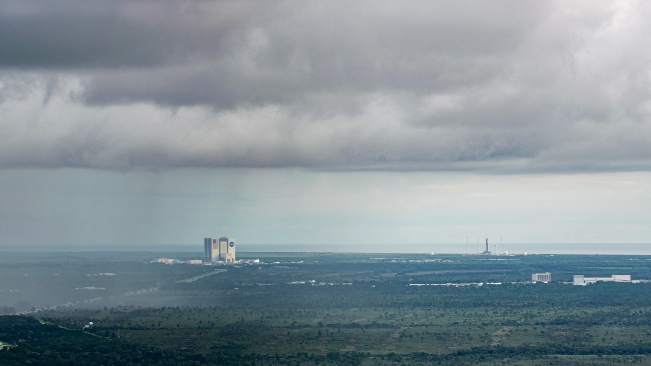 NASA's Artemis 1 moon rocket faces stormy skies in incredible aerial photos