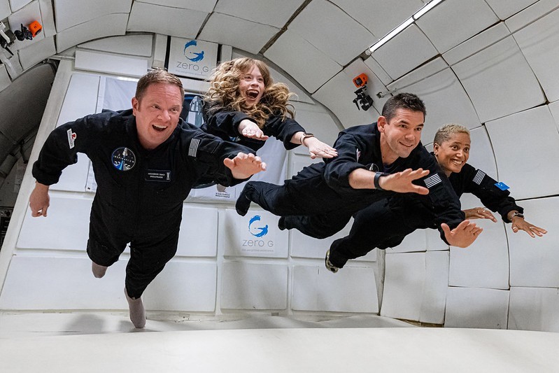 The private Inspiration4 crew launching with SpaceX experience zero gravity for 1st time