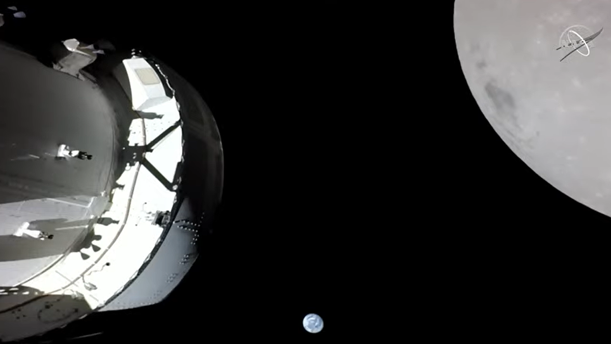 Artemis 1's Orion spacecraft sees Earth setting behind moon (video)