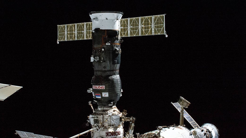 Russian Progress cargo craft at space station springs a leak