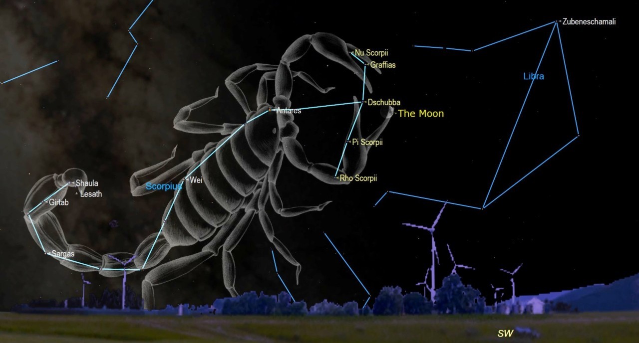 Catch the moon near the claws of the Scorpius constellation Friday