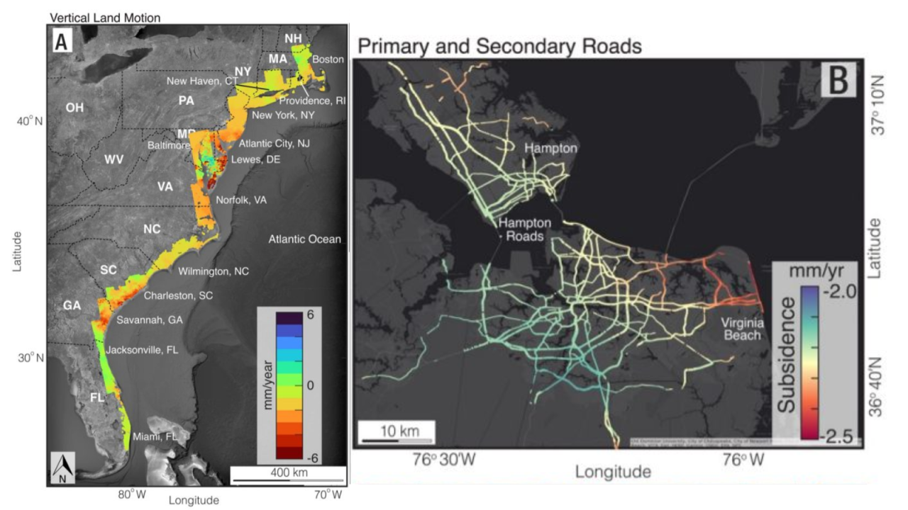 Concerning satellite observations show major cities on US East Coast are sinking